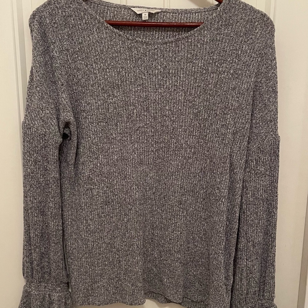 Lucky Brand Ribbed Long Sleeve Blouse  Bell Cuff Women’s Size Medium Gray‎ SOFT